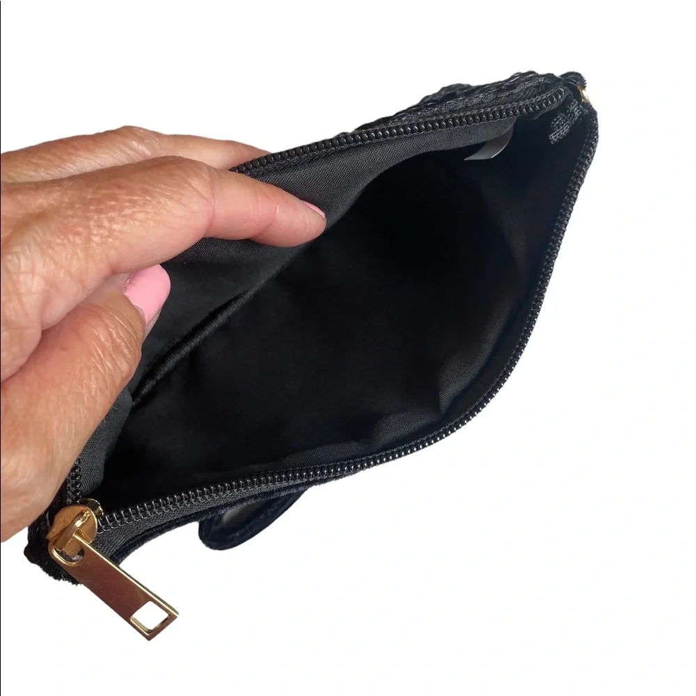 Black and Gold Sequined Mini Cosmetic Wristlet Bag